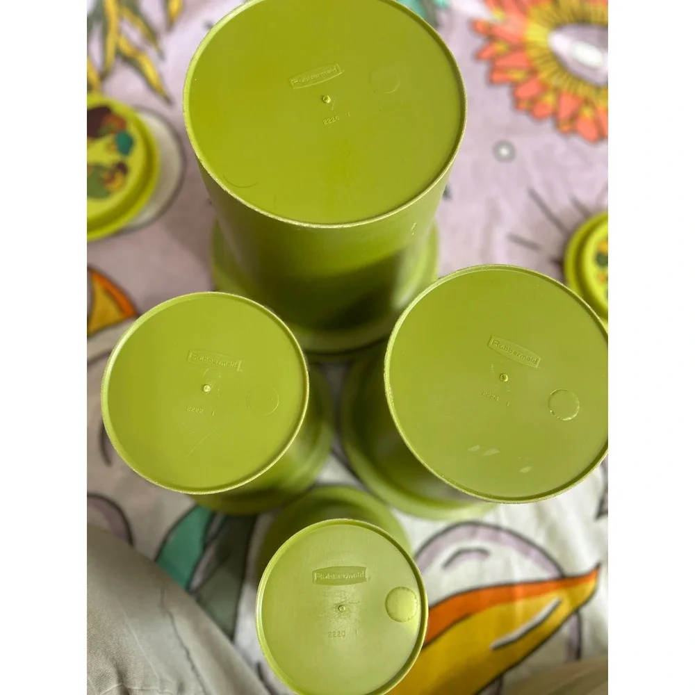 Vintage Rubbermaid Mushroom Canister Set 4pc Avocado Green Nesting 70s Retro
